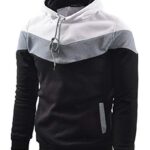 MOONCOLOUR Men’s Novelty Color Block Hoodies Fashion Long Sleeve Casual Fleece Hooded Pullover Sweatshirts with Pockets White Black Large