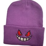 Anime Video Game Devil Face Gangar Fashion Trend Classic Winter Warm Knit Hat Poke Beanie Cap Children Adults Adolescents Cap Purple