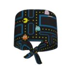 Retro Video Game Pattern Adjustable Working Cap Scrub Hat Sweatband, Fashional Elastic Bandage Tie Back Nurse Hats Head Cover for Women & Men