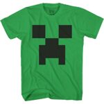 Minecraft Boys Video Game T-Shirt – Black and Green Creeper Face – Official Shirt (Green Face, X-Small)