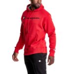 Champion Men’s Hoodie, Powerblend, Fleece, Comfortable Sweatshirt for Men, Large, Team Red Scarlet Script