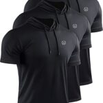 NELEUS Men’s Running Shirt Workout Athletic Shirts with Hoodie Pack of 3,5112,Black/Black/Black,XX-Large