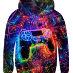 uideazone Hoodie for Boys Funny Game Controller Graphic Hooded Sweatshirt 3d Print Neon Kids Hoodies Long Sleeve Fleece Jacket Size 8-10 with Pockets
