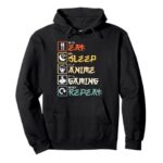 Eat Sleep Anime Gaming Repeat Gamer Teen Boys Girls Kids Pullover Hoodie