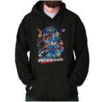 Brisco Brands Mega Man Characters Retro 1990s Gamer Hoodie Sweatshirt Women Men Black