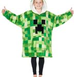 Minecraft Fleece Hoodie Blanket for Kids and Teenagers One Size Kids Fleece Poncho with Sherpa-Lined Hood Gifts for Gamers (Light Green)