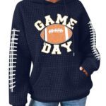 Zylkor Game Day Hooded Sweater Women American Football Graphic Sweatshirts Football Season Casual Sport Pullover Hoodies Blue