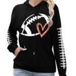 NEWWEN Game Day Hooded Sweatshirt Women Funny Football Graphic Shirt Waffle Knit Game Day Pullover Long Sleeve Tops(Black2, XX-Large)