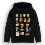 Minecraft Boys Hooded Sweatshirt | Kids & Teens Black Graphic Hoodie | Game Sprites Jumper Steve, Creeper, Skeleton, Zombie, Villager & More | Gaming Villain…