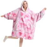 Kipswiza Wearable Blanket Hoodie – Oversized Hooded Blanket Adult, Thick Warm Sherpa Fleece Blanket Sweatshirt for Women Teens Girls Gifts, Pink Tie-dye