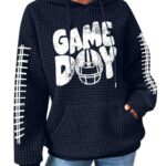 CAZYCHILD Game Day Hooded Sweatshirt for Women: Funny Football Graphic Shirt Football Season Waffle Knit Pullover Hoodies Darkblue