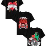 The Children’s Place,Boys,All Holidays Short Sleeve Graphic T-Shirts,Multipacks,VDAY Dino/Heartbreaker/Video Game 3-Pack,Medium