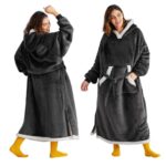 Bedsure Wearable Blanket Hoodie Women – Long Sherpa Warm Cozy Hooded Blanket Sweatshirt for Adult Gifts for Women Men, Standard, Charcoal