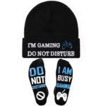 Novelty Gamer Gifts Gaming Socks Beanie Hat Easter Basket Stuffer for Teen Boys Toddler Blue