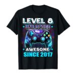 8th Birthday Boy Level 8 Gamer 8 Year Video Game Party T-Shirt