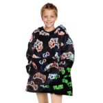 REXEO Wearable Blanket Hoodie for Kids Fleece Sweatshirt Blanket Gamer Gifts for Boys Girls Flannel Hooded Blanket with Pocket and Sleeves for Kids
