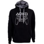 Ripple Junction Sony PlayStation Men’s Pullover Hooded Sweatshirt PS5 Controller and Vintage Gaming Logo Black Medium