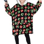 Minecraft Fleece Hoodie Blanket for Kids and Teenagers One Size Kids Fleece Poncho with Sherpa-Lined Hood Gifts for Gamers (Black Aop)