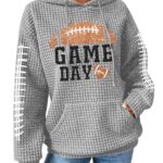 CAZYCHILD Game Day Hooded Sweatshirt for Women: Funny Football Graphic Shirt Football Season Waffle Knit Pullover Hoodies Grey