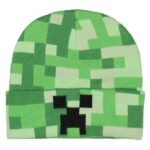 Minecraft Creeper Embroidered Face Allover Pixelated Design Gamer Cuffed Adult Beanie Hat OSFM for Men Women Green
