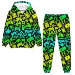 uideazone Big Boys 2 Piece Neon Hoodie Outfits Size 13-14 Athletic Tracksuit 3D Cool Game Controller Graphic Hoodie Sweatshirts and Jogger Pants Sets Sweatsuits