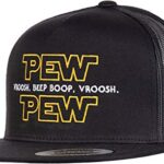 Ann Arbor T-shirt Co. Pew Pew Wars | Funny Sci-fi Space Star Noises Science Geeky Cap, Nerdy Dad Hat-(Trucker) Black