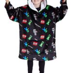 Minecraft Boys Oversized Blanket Hoodie, Fleece Blanket Dressing Gown for Kids Teenagers (Black)