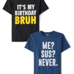 The Children’s Place,Boys,Assorted Everyday Short Sleeve Graphic T-Shirts,Multipacks,Bday Bruh/Me Sus Never 2-Pack,Medium