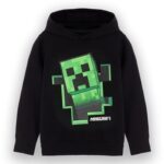 Minecraft Boys Hooded Sweatshirt | Kids & Teens Black Graphic Hoodie | Game Sprite Jumper Creeper Block Pop Out Sweatshirt | Gaming Villain Sweater |…
