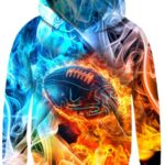 AIDEAONE Teens Boys Girls Rugby Print Hoodies 3D Ice and Fire Pullover Sweatshirt for 14 15 16 Years Juniors Football Winter Outfits