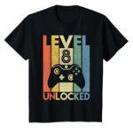 Level 8 Unlocked Funny Video Gamer 8th Birthday Gift T-Shirt