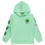 Minecraft Boys Video Game Hoodie – Black and Green Creeper Face – Official Hoodie Sweatshirt with Sleeve Prints (Green Mint, Medium)