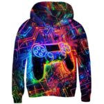uideazone Boys Girls 3D Hoodies Cool Game Controller Graphic Long Sleeve Sweatshirt Neon Kids Fleece Tops Jackets for School Boys Fashion Hooded Sweatshirts Size 6-7…