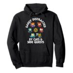 RPG Gamer Cats Side Quest Funny Nerd ADHD Cat Men Women Kids Pullover Hoodie