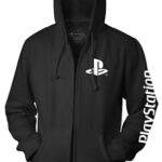 Ripple Junction Sony PlayStation Men’s Full Zip Hooded Sweatshirt Iconic PS Logo & Sleeve Graphic Gamer Hoodie Black XL