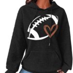 Chvity Game Day Hooded Sweatshirt Women Funny Football Graphic Shirt Waffle Knit Game Day Pullover Hoodies Long Sleeve