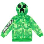 Minecraft Creeper Big Boys Fleece Zip Up Hoodie with Mesh Cosplay Hood Mask Green 18-20