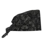 Black Video Game Controller Gamer Player Console Cool Gamepad Working Cap Scrub Cap with Sweatband Adjustable Unisex Women Tie Back Hat Nurse Surgical Caps