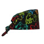 Video Game Gaming Cool Gamer Working Cap Scrub Cap with Sweatband Adjustable Unisex Women Tie Back Hat Nurse Surgical Caps