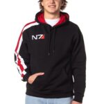 Bioworld Mass Effect Men’s N7 Logo Embroidered Gamer Pullover Hoodie (Black v1, X-Large)