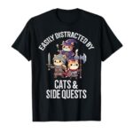 Gamer Easily Distracted By Cats Side Quests Men Boys Kids T-Shirt