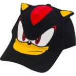 Shadow The Hedgehog Baseball Cap, Adult Sonic Adjustable Snapback Hat with 3D Ears and Curved Brim, Black, One Size