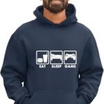 Go All Out 3X-Large Navy Blue Mens Eat Sleep Game Funny Gamers Gaming Sweatshirt Hoodie