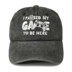 Shenbors I Paused My Game to Be Here Hat for Kids, Gamer Gifts for Toddler Boy Girl, Washed Black Video Game Baseball Cap for Child