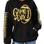 CAZYCHILD Game Day Hooded Sweatshirt for Women: Funny Football Graphic Shirt Football Season Waffle Knit Pullover Hoodies