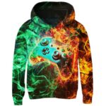 Idgreatim 14-16T Boys 3D Graphic Hoodie for Teens Green Red Flame Gamepad Pullover Sweatshirt Hoody with Pocket