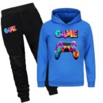 Zgekmby Boy’s Tracksuit Game Fans Cotton Pullover Hoodie Sweatshirt Kids Jogging Set 2 Pieces Sweatsuit Blue 6-7 Years