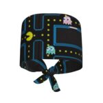 Adjustable Working Cap Retro Video Game Pattern Fashional Hat with Sweatband Breathable Headgear Tie Back Head Cover for Women/Men