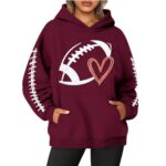 Game Day Hoodie Dress Long Long Sleeve Football Shirts For Boys Fall Cute Sweatshirts For Women Winter Birthday Outfits For Women Clubwear With Pockets Wine…