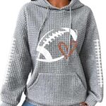 QJMWYBELBQ Waffle Knit Hoodie Women’s Game Day Sweatshirt Football Graphic Long Sleeve Sweater Football Season Pullover